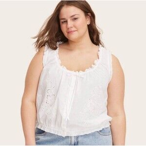 Parke x Target Women's Shell Tank Top Cream 1X NEW Eyelets 100% Cotton Summer
